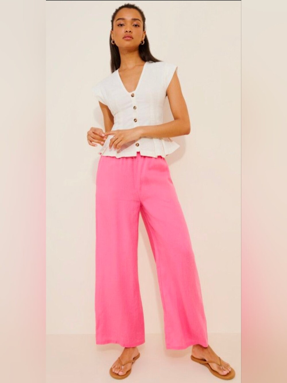 EY Signature 100% Linen Fully Lined Pink StraightLeg Pants With Pockets M